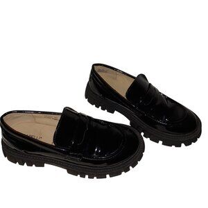 Capelli Chunky Black Shiny Leather Loafer Slip On Lug Sole Shoe Girls Size 3